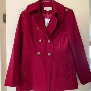 Michael Kors Merlot Wool Double Breasted Pea Coat